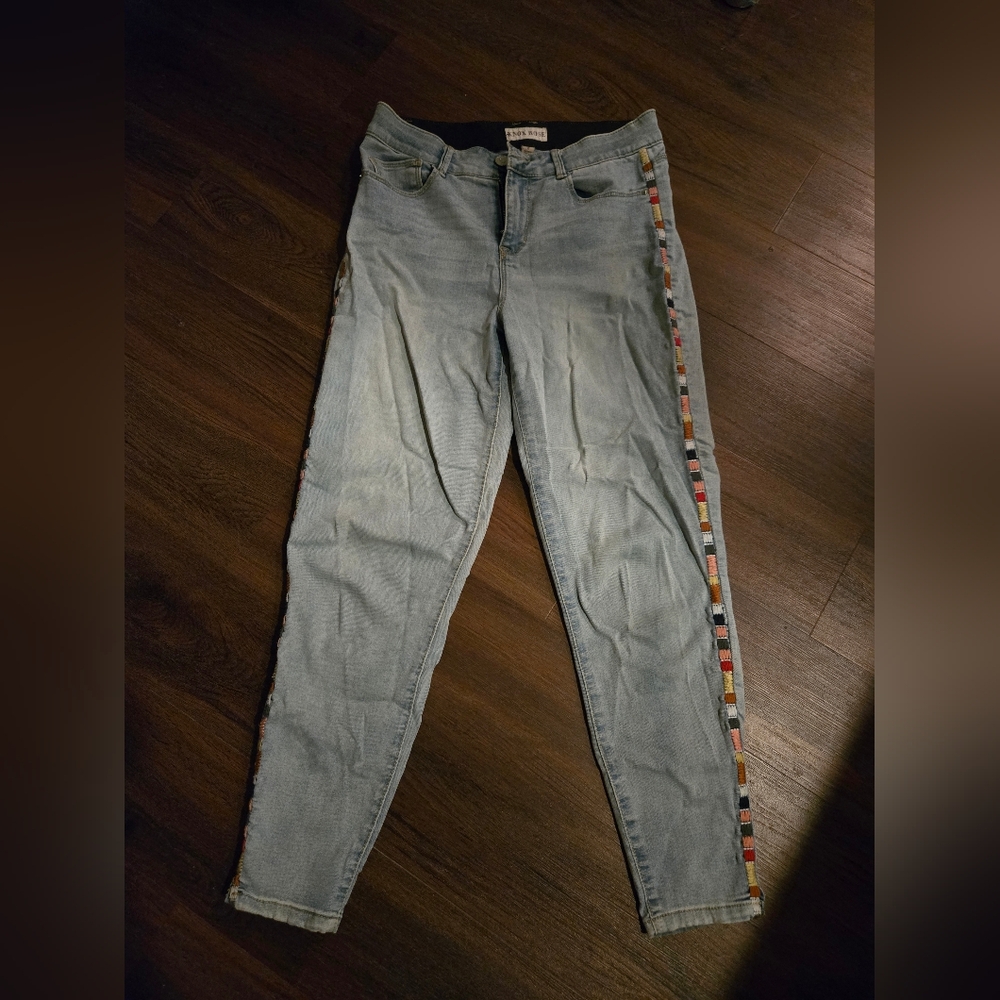 Knox Rose Light Blue Skinny Jeans with Multicolor Side Stripes